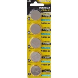 Toshiba CR2450-PW-BP-5 - Pack de 5 Pilas de Botón CR2450 de 3V Litio para Dispositivos Electrónicos Compactos y de Bajo Consumo